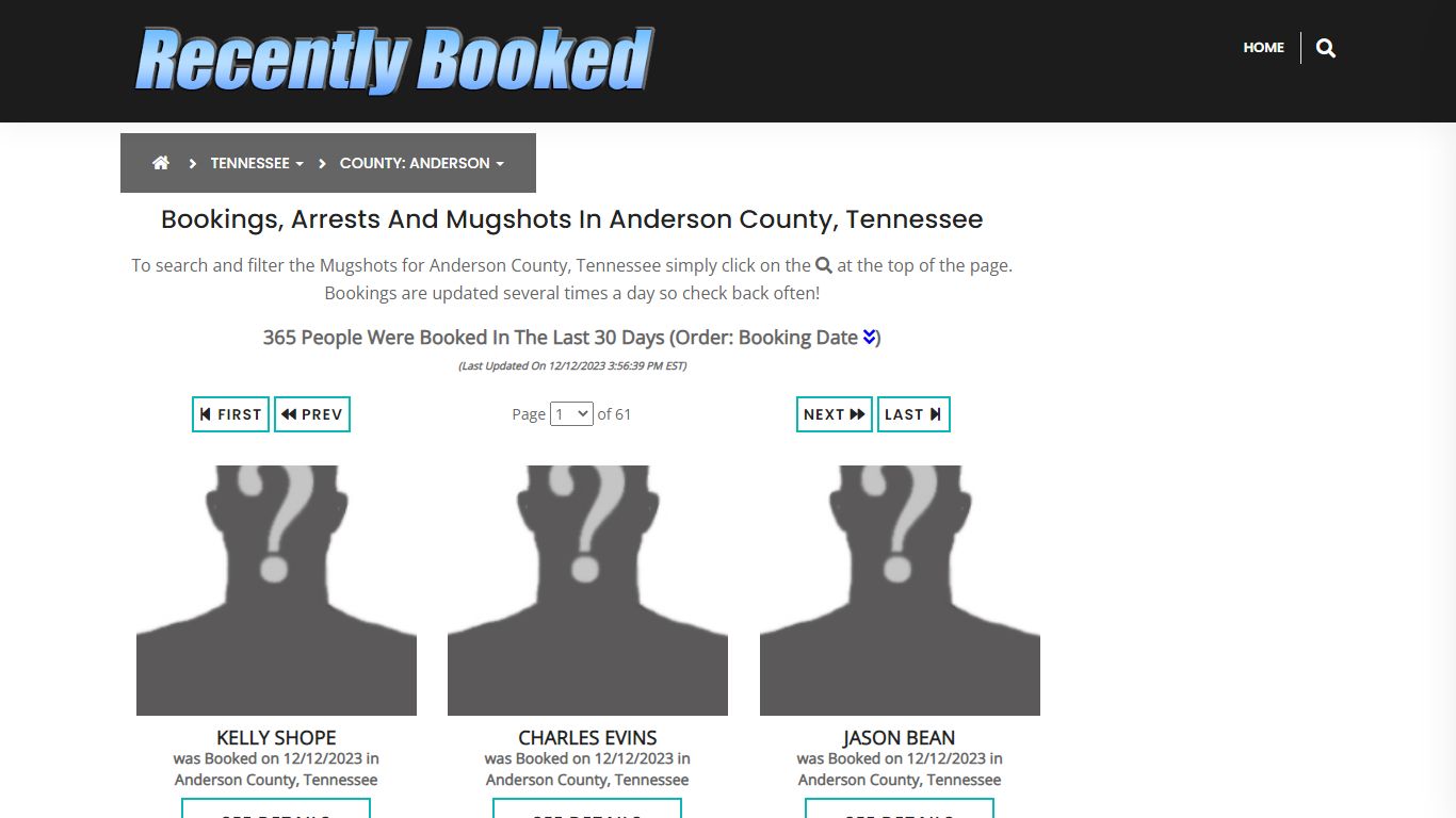 Bookings, Arrests and Mugshots in Anderson County, Tennessee